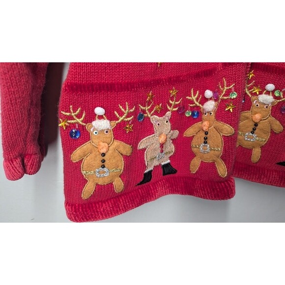 The Quaker Factory Christmas Reindeer Sweater Woman’s L Red Full Zip - Picture 3 of 7